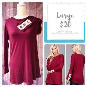 NWT Burgundy Boutique Lace And Button Top